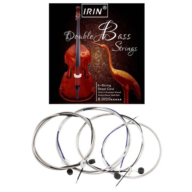 Conjunto Completo de Cordas para Contrabaixo IRIN com Núcleo de Aço e Envoltório de Níquel, Tensão G-D-A-E, 4 Peças