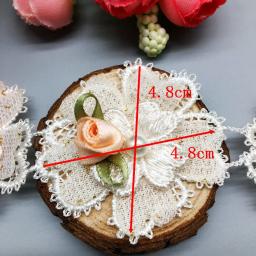 10x aplique floral bordado de flores com pérola pérola pérola flor bordado laço guarnição apliques de vestido tecido costura artesanato vintage luz rosa - Image 6