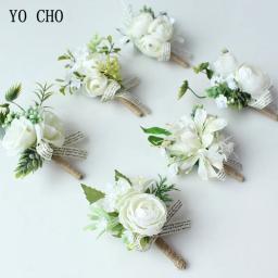 Yo cho flores de pulso brancas para noiva, buquê de flores artesanais de seda, buquê de braceletes, pino para decoração de dama de honra e flores - Image 2