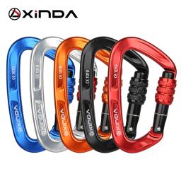 Xinda escalada mosquetão 25kn segurança d-forma fivela parafuso bloqueio primavera-carregado portão mosquetão de alumínio kits ao ar livre - Image 4