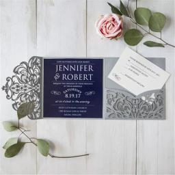 Cartões e convites de casamento com corte a laser, conjunto de 10 peças, três dobras, com detalhes diferentes - Image 2