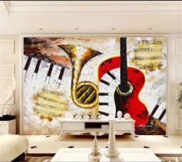 Wellyu personalizado papel de parede guitarra saxofone piano folha música europeu retro bar fundo pintura parede 3d - Image 3