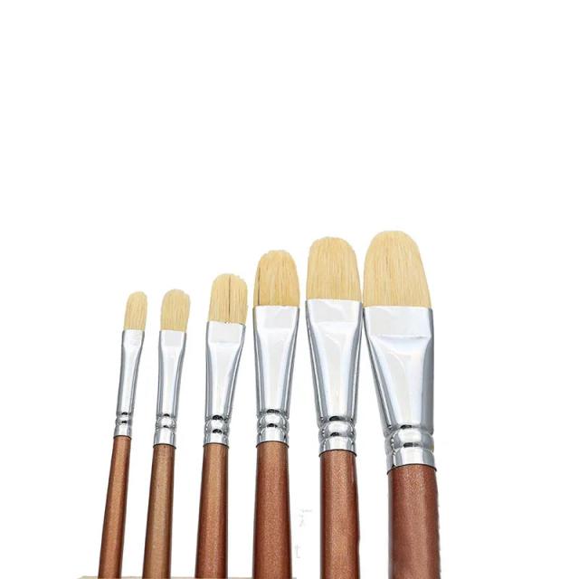 Conjunto de Escovas Artísticas com 6 Peças: Cerdas de Porco, Haste Longa e Ideal para Aquarela e Óleo
