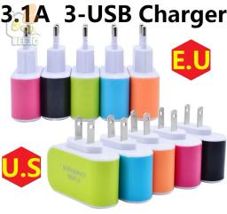 Ue eua plug 3usb parede carregadores 5v 3.1a adaptador led viagem conveniente adaptador de energia com triplo portas usb para iphone móvel 500 ps - Image 1