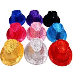 Unisex Brilhante Glitter Sequins Hat, Dance Cap, Chapéu Jazz monocromático, Dance Party Costume, Adulto e Criança, Dance Fedora, 2 Tamanho - Image 1
