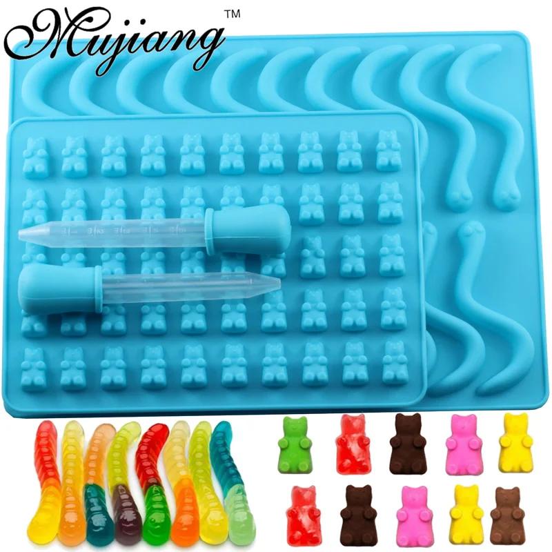 Mujiang-Silicone Bear Mold para Gummy Chocolate, Sugar Candy, Jelly Moldes, Snake Worms, Bandeja Ice Tube, Ferramentas de Decoração Do Bolo, 50 Cavidade - Image 1