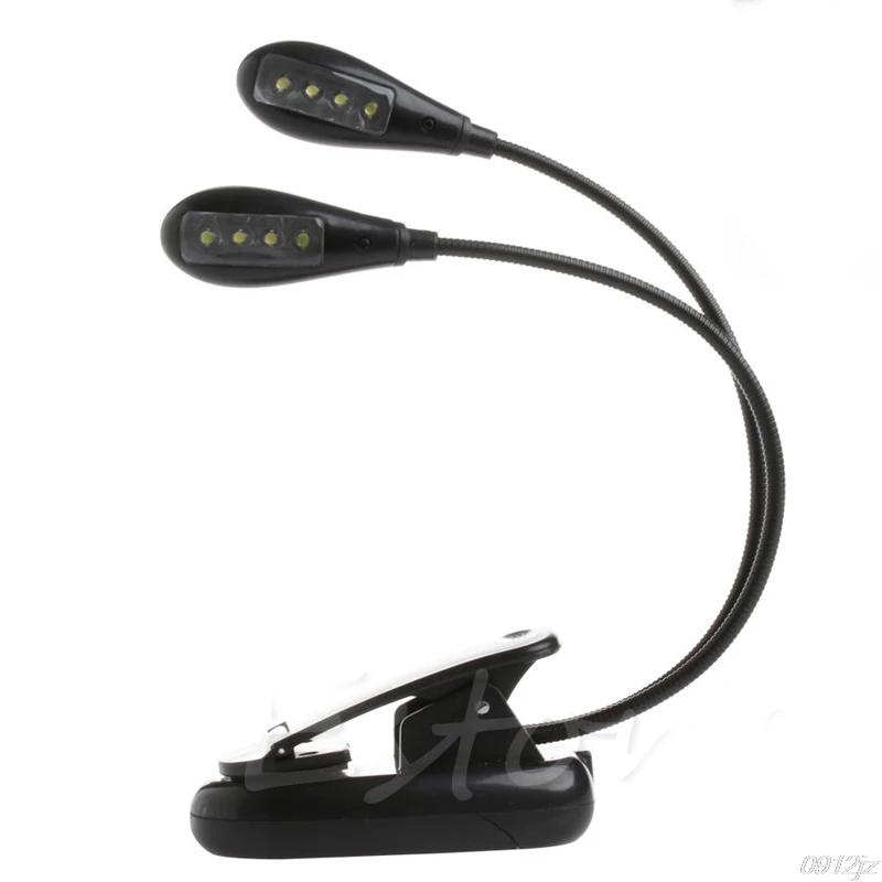 Flexível 2 braços duplos clip on 8led luz para leitura livro acampamento caminhadas lâmpada 4xfd - Image 1