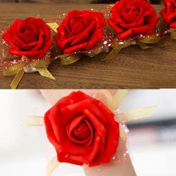 Silk Rose flores para noiva e dama de honra, mão flores para pulso, decoração para casamento, suprimentos para eventos, 1pc - Image 3