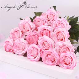 15 pçs/lote seda toque real rosa artificial linda flor casamento falso floral para festa em casa decoração de natal presente dos namorados - Image 1