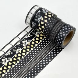 Fita adesiva japonesa Washi, papel de scrapbook DIY, fita decorativa, preto e branco, álbum de fotos, 15mm * 10m - Image 3
