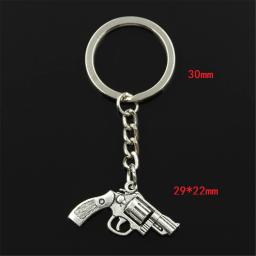 Pistola vintage revólver arma chaveiro para homens, corrente titular de metal, pingente de cor prata, presente DIY, 29x22mm, 30mm, nova moda - Image 4