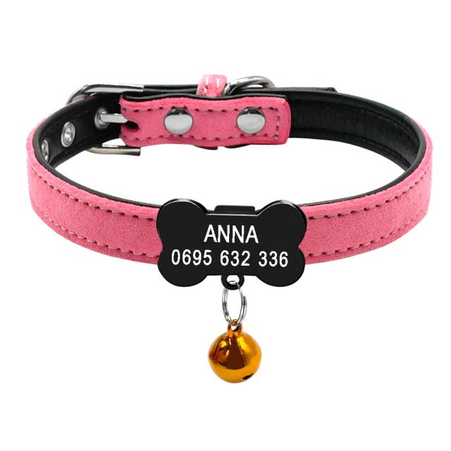 Coleira de couro personalizada para cães pequenos com etiqueta e placa de identificação gratuita