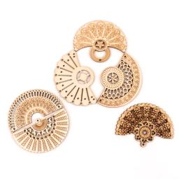 Artesanato de madeira feito à mão decoração de casa, livros de recortes, joias, faça você mesmo, mix de brincos, estilo chinês, leque retrô, ornamentos de madeira, 65mm, 6 peças - Image 2