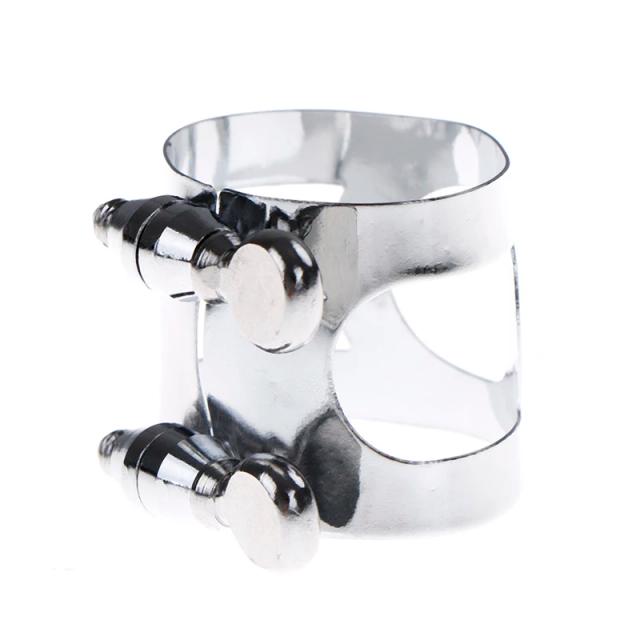 Bocal para Clarinete com Ligadura Clip Fastener em Aço Inoxidável e Acabamento Dourado e Prata