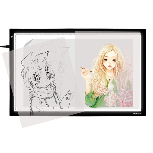 Mesa Digitalizadora Huion 26.77" A2 com Luz LED Ajustável - Ideal para Desenho e Animação Artística Leve e Portátil