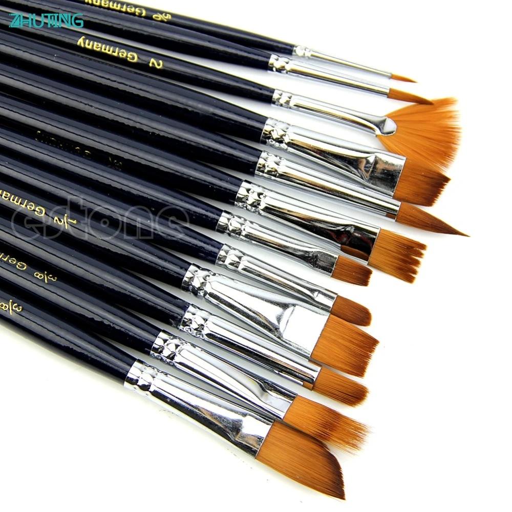 12x conjunto de pincéis profissionais de nylon, suprimentos para pintura a óleo acrílica de pelo - Image 1