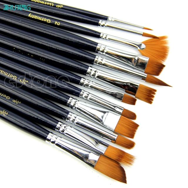 Conjunto de 12 Pincéis Profissionais de Nylon para Pintura a Óleo e Acrílica