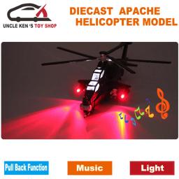 Diecast militar apache helicóptero metal modelo aeronaves, avião, avion, crianças meninos brinquedos com puxar para trás função/música/luz - Image 4