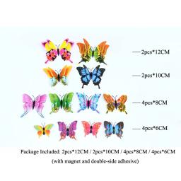 Novo 12 pçs/set 3d dupla camada pteris borboleta adesivos de parede decoração para casa borboletas coloridas na parede ímã decalques geladeira - Image 2