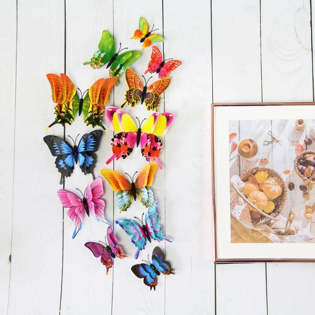 Conjunto de 12 Adesivos 3D de Borboletas Coloridas para Decoração de Parede e Geladeira em Camadas Duplas