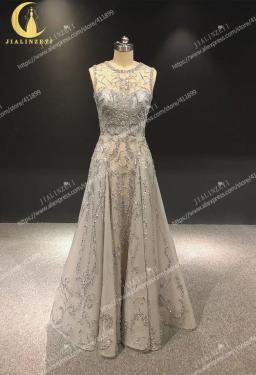 Reno 100% imagens reais cinza contas de mão cheia trabalho cristal zuhair murad lusurious formal vestido baile vestidos noite - Image 2