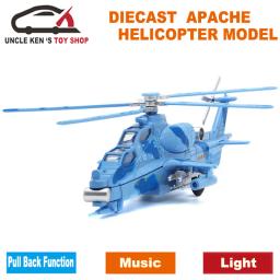 Diecast militar apache helicóptero metal modelo aeronaves, avião, avion, crianças meninos brinquedos com puxar para trás função/música/luz - Image 6