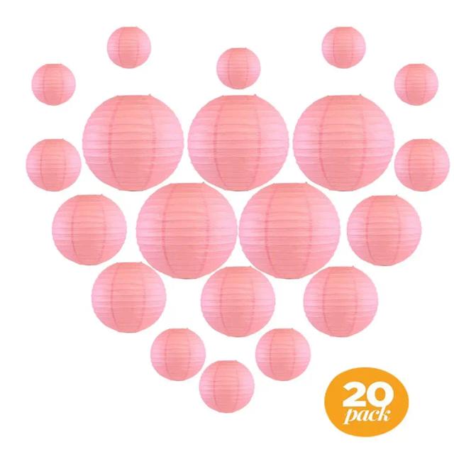 Lanterna Chinesa de Papel Rosa para Decoração de Festas, Casamentos e Natal - Conjunto com 20 Peças DIY