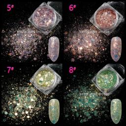 1 frasco de glitter colorido para a decoração do prego, adesivos hexágono, tamanhos diferentes, nail art, strass, decorações de poeira, frg # - Image 5