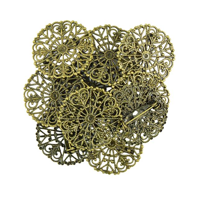 Conjunto de 10 Peças de Filigrana: Broches de Flor, Lapelas e Alfinetes Decorativos
