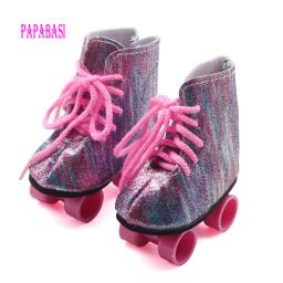 Esporte patins de rolo para 18 polegada menina boneca preto sapatos de patinação apto para qualquer 18 polegada bonecas botas mini sapatos - Image 3