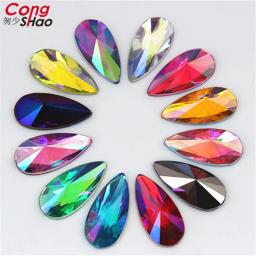 Strass AB Para Fazer Jóias, Forma de Gota de Lágrima, Cola no Flatback, Pedras Apontas, Strass para Artesanato DIY, 9x18mm, 50PCs, WC455 - Image 1