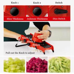 Ajustável V Lâmina Mandoline Vegetal Slicer e Dicer, Vermelho - Image 6
