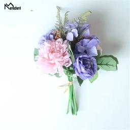 Meldel Casamento Bouquet de Noiva Damas de Honra Bouquets de Casamento Fontes Do Casamento de Seda Rosa Artificial Dália Azul Flores Home Decor - Image 2