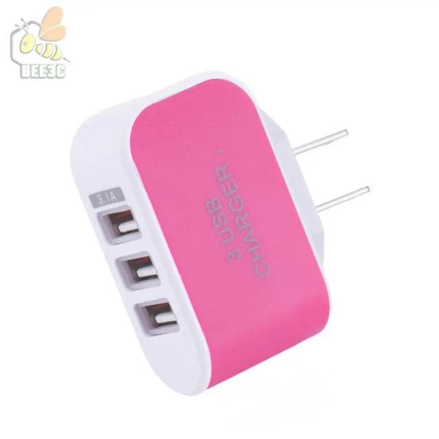 Carregador de Parede 3 USB 5V 3.1A com LED - Adaptador Compacto para Viagem, Ideal para iPhone e Dispositivos Móveis