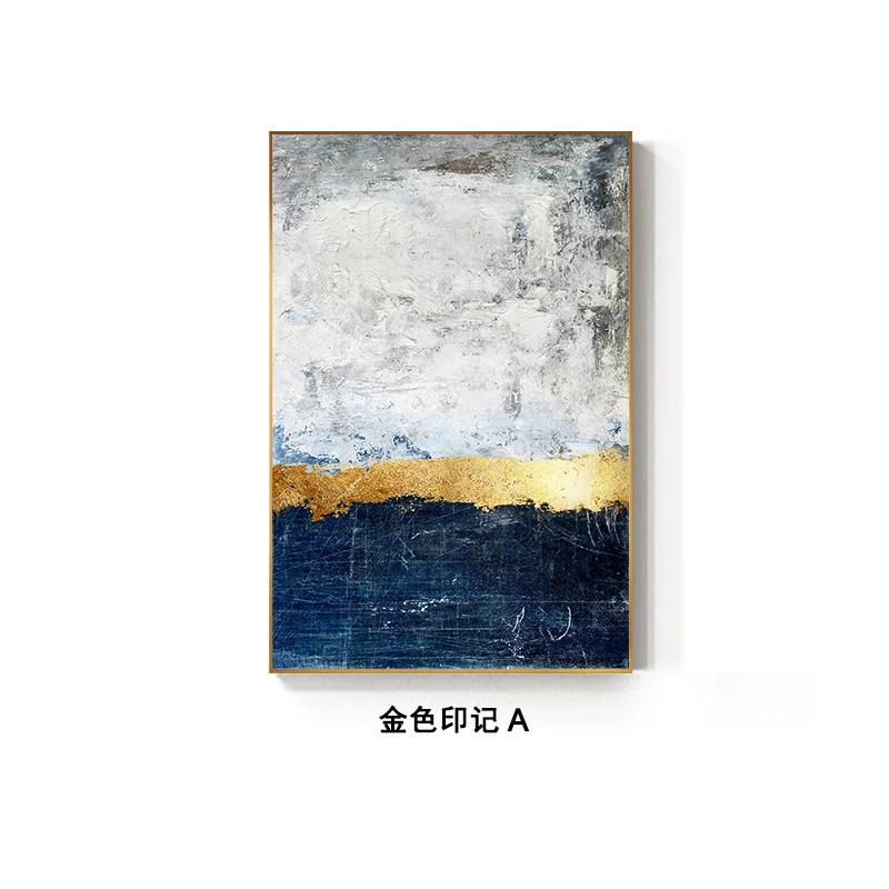 Quadros abstratos para parede, quadros azuis com folha de ouro, arte de parede para sala de estar, decoração marinha e de tamanho grande - Image 1