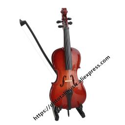 Modelo miniatura do violoncelo com suporte e caso, réplica do instrumento musical, ornamentos, coleção do presente do Natal, decoração home - Image 4