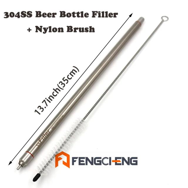 Enchedor de Garrafas de Cerveja de 13,7" (35 cm) em Aço Inoxidável 304 com Escova de Limpeza de Nylon para Produção Caseira de Cerveja