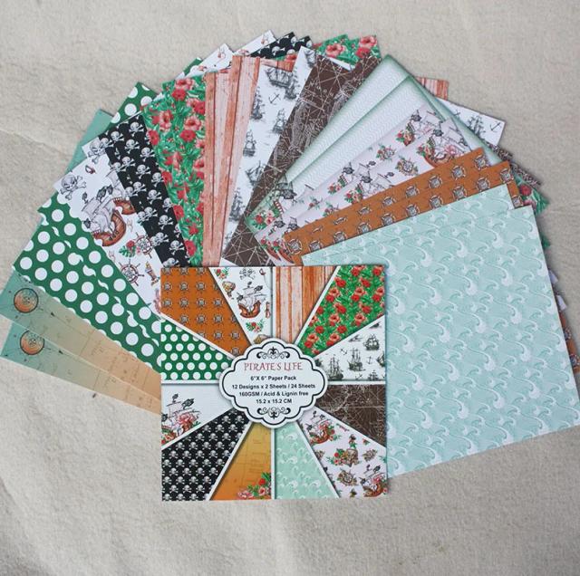 Álbum Pirata DIY: Pacote de 24 Folhas Artesanais para Artesanato e Fundo Almofadado