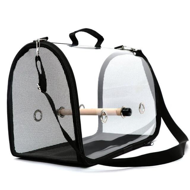 Gaiola Transportadora Transparente em PVC Respirável para Papagaios - Mochila de Viagem para Animais de Estimação e Suprimentos para Aves
