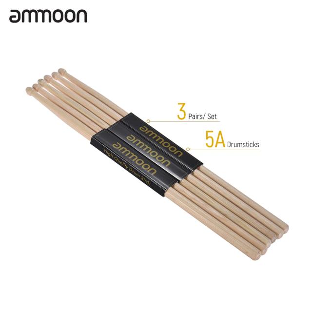 Conjunto de 12 Pares de Baquetas de Madeira Fraxinus Mandshurica para Tambor Ammoon 5a/7a - Acessórios de Percussão Professionais