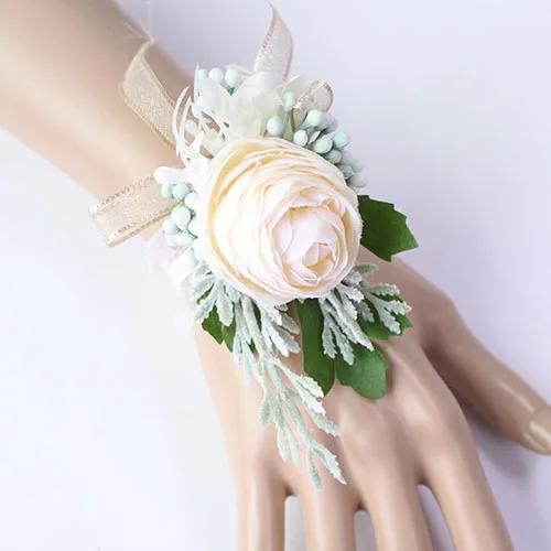 Buquê de Flores de Seda Artificial YO CHO: Pulseiras de Pulso e Corsages Elegantes para Casamentos com Rosas Brancas e Rosas Fuertes