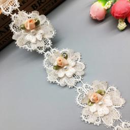 10x aplique floral bordado de flores com pérola pérola pérola flor bordado laço guarnição apliques de vestido tecido costura artesanato vintage luz rosa - Image 2