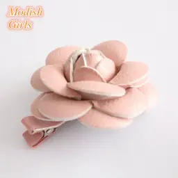 Prendedores de cabelo dourados com flor de couro artificiais, acessórios para crianças prendedores de cabelo para crianças com diferentes formatos rosa floral e rosa - Image 4