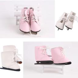 Rosa branco patins de gelo para 18-Polegada menina e 43 cm boneca roupas acessórios, brinquedos da menina, nossa geração, presentes de aniversário - Image 1