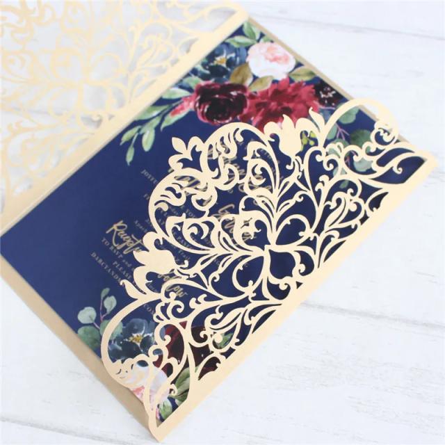 Convites de festa personalizados com envelope e flor de quinceañera - Pacote com 50 unidades
