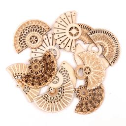 Artesanato de madeira feito à mão decoração de casa, livros de recortes, joias, faça você mesmo, mix de brincos, estilo chinês, leque retrô, ornamentos de madeira, 65mm, 6 peças - Image 3