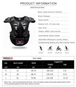 WOSAWE-Armadura de Peito e Costas para Motocicletas, Colete Motocross, Equipamento de Proteção para Crianças, Corridas Resistentes a Drop, Ombro, Armadura Corporal - Image 6