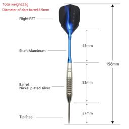 Yernea-Aço Ponta Dardos para Jogar Esportes Jogos, dardos rígidos padrão, eixos de alumínio azul, Dart Voos, alta qualidade, 22g, 3Pcs - Image 2