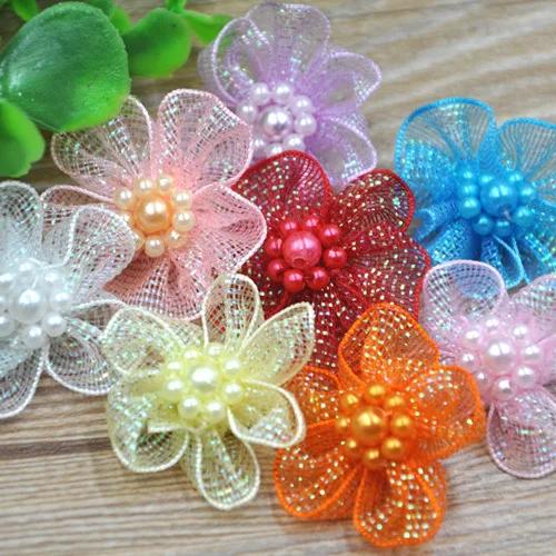 Fitas de Organza com Flores e Arcos Apliques para Artesanato de Casamento - Pacote com 20 Peças