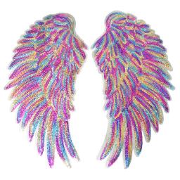 Rainbow Feather Wings Lantejoula Dreamy Ferro De Costura Em Patches, Emblemas bordados para roupas, Apliques DIY, Decoração Artesanal, 2 peças - Image 1